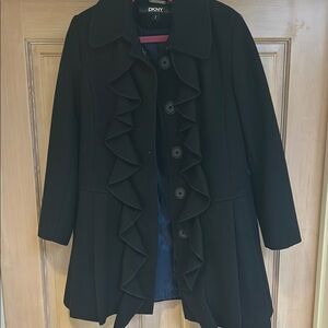 DKNY Girls Black Ruffle Coat